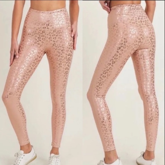 IVL Collective women’s MONO B Highrise Leopard Shimmer Foil Leggings Pink size 8 - Picture 1 of 7